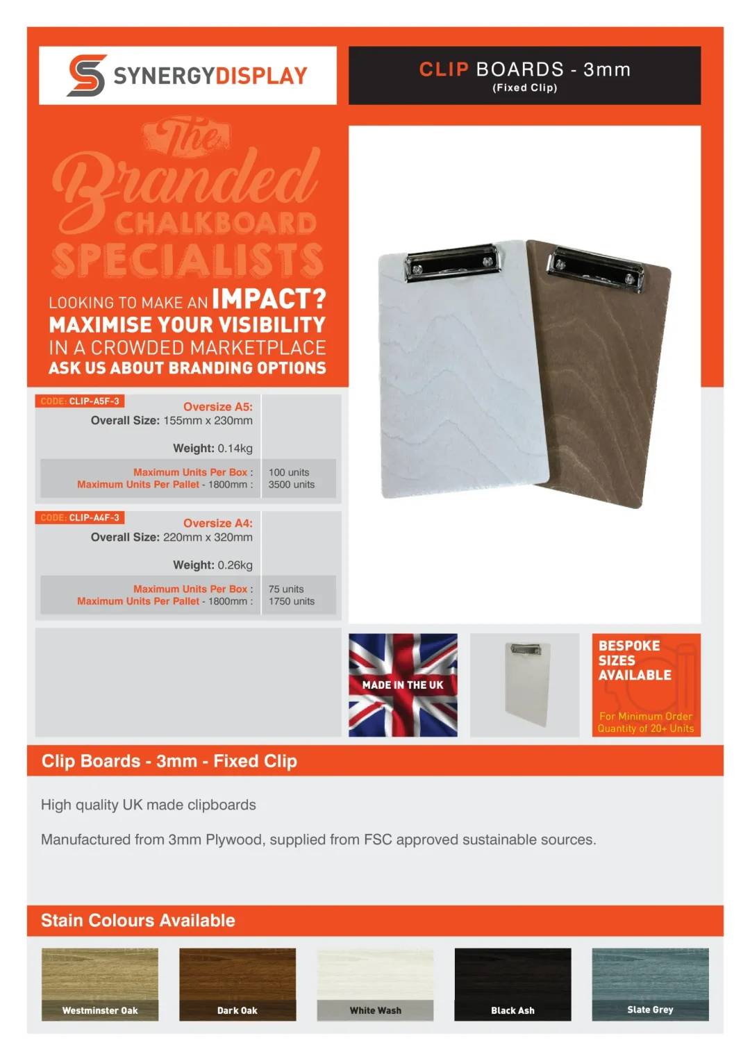 Clip Boards - 3mm Fixed Clip