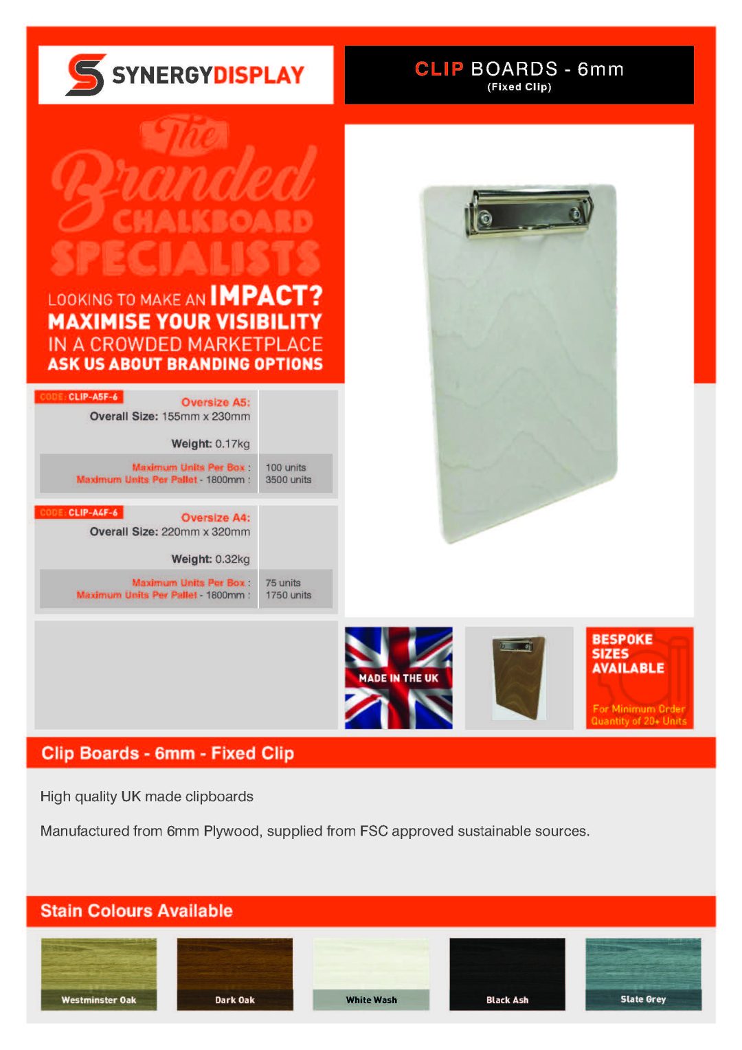 Clip Boards - 6mm Fixed Clip