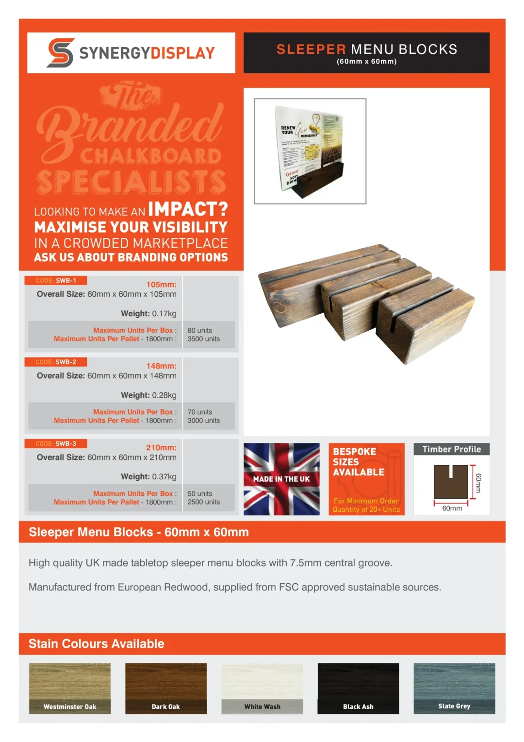Sleeper Menu Blocks 60mm x 60mm