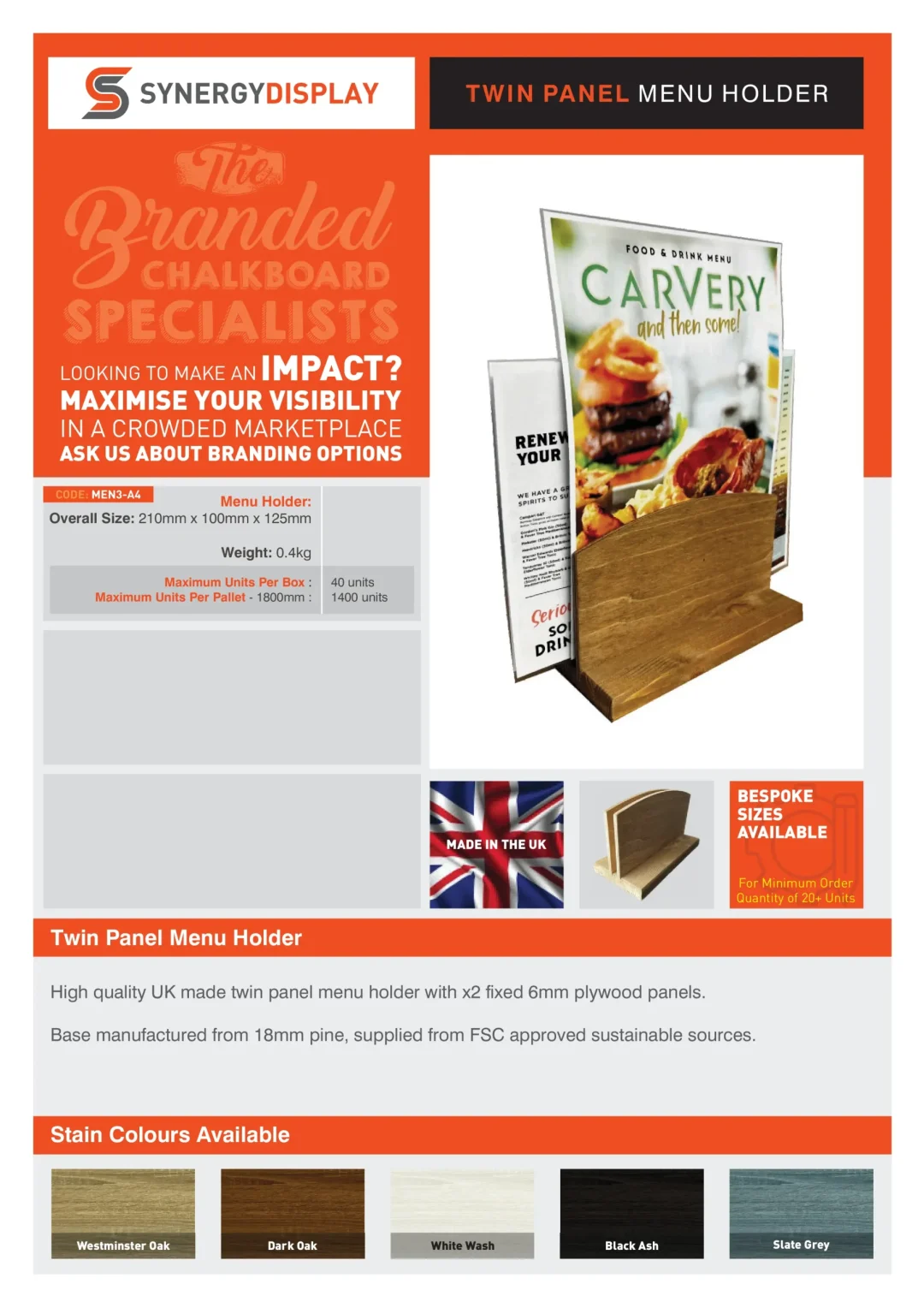 Twin Panel Menu Holder